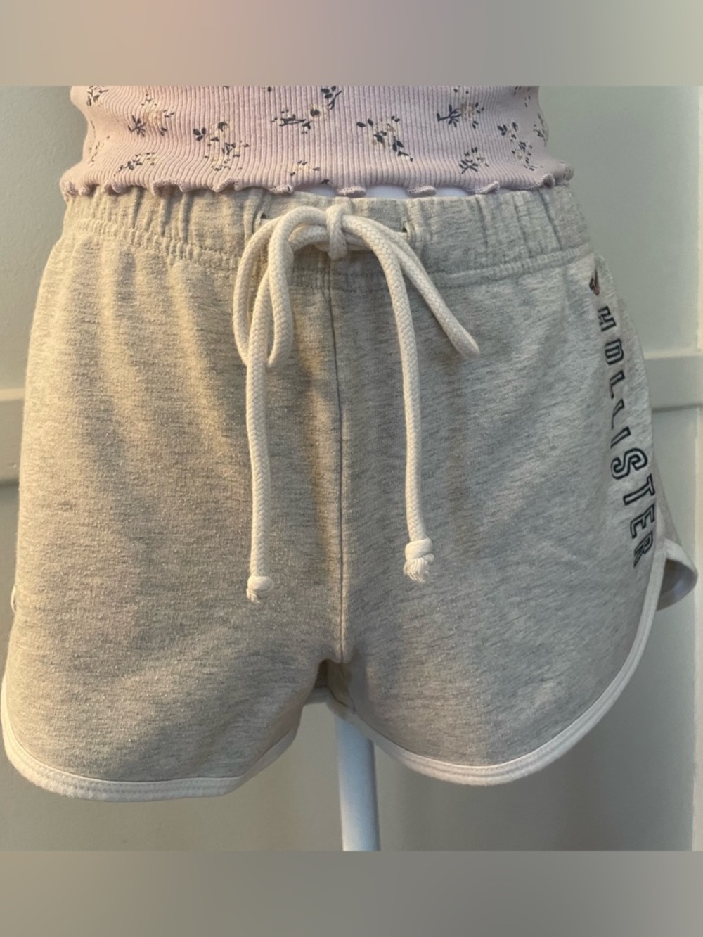 Hollister Light Gray Drawstring Athletic Shorts with White Trim